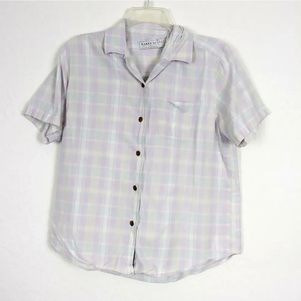 Vintage Pastel Plaid Short Sleeve Button Up Shirt